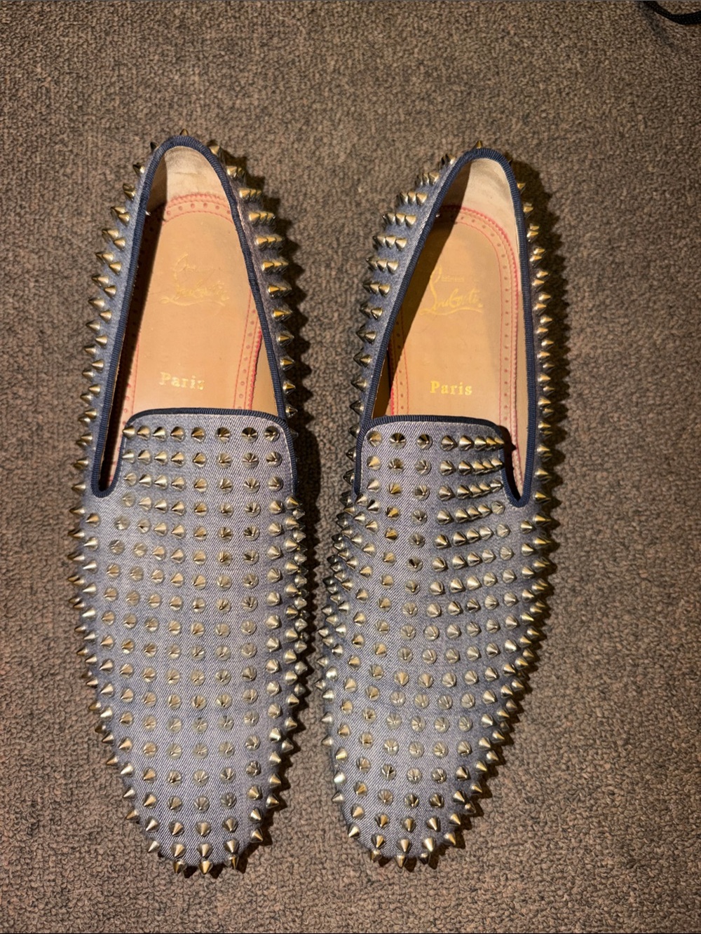 Christian Louboutin DANDILION denim Spike-Studded Slip-On Loafers